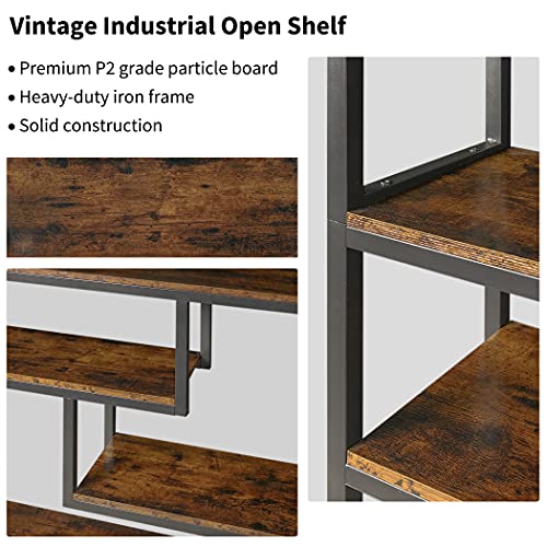 Becko US Bookshelf Bookcase Industrial 7 Tier Bookshelf Vintage Etagere Bookcase with Rustic Finish Rustic Vintage Display Shelf Storage Open Rack for Home Office (Rustic Brown) | The Storepaperoomates Retail Market - Fast Affordable Shopping