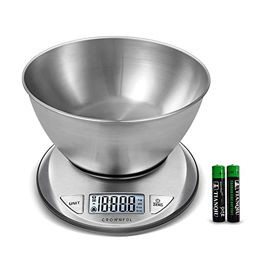 CROWNFUL Digital Food Scale with Bowl,11lb/5kg Kitchen Scales Digital Weight Grams and Ounces for Cooking and Baking,Kitchen Scale with Bowl (Batteries Included) | The Storepaperoomates Retail Market - Fast Affordable Shopping
