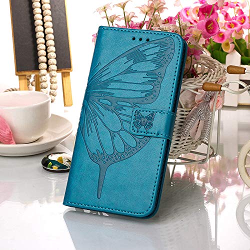 Compatible (Only) for Moto G Power 2021 Case Wallet,[Kickstand][Wrist Strap][Card Holder Slots] Butterfly Floral Embossed PU Leather Flip Protective Cover for Moto G Power (2021) Case (Blue) | The Storepaperoomates Retail Market - Fast Affordable Shopping