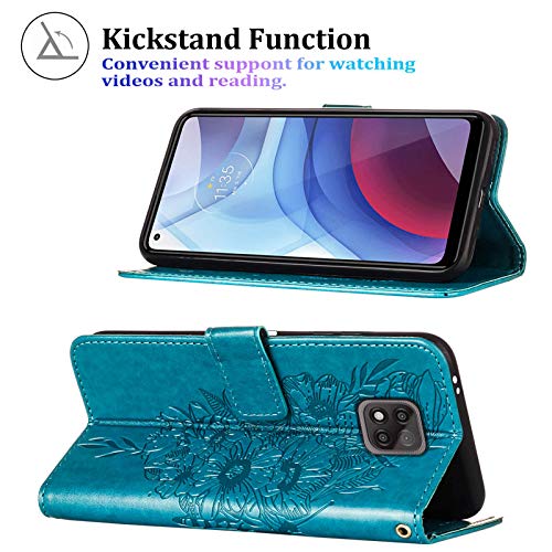 Compatible (Only) for Moto G Power 2021 Case Wallet,[Kickstand][Wrist Strap][Card Holder Slots] Butterfly Floral Embossed PU Leather Flip Protective Cover for Moto G Power (2021) Case (Blue) | The Storepaperoomates Retail Market - Fast Affordable Shopping