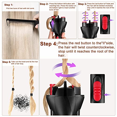 7 Pieces Automatic Hair Braider Set, Includes Electronic Hair Braiding Tool Machine Braid Maker Hair Twister DIY Tool with Rat Tail Comb and Crocodile Hair Clips for DIY Hair Styling (Black) | The Storepaperoomates Retail Market - Fast Affordable Shopping