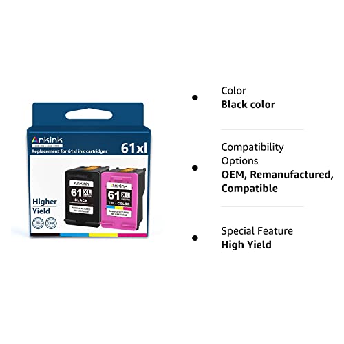 Ankink High Yield 61xl Black Color Ink Cartridge Combo Pack HP 61 HP61 XL Hp61xl Print Ink for HP Envy 4500 5530 4502 5535 5534 officejet 4630 4635 Deskjet 1000 1010 1510 Printer(1Black 1Tri-Color) | The Storepaperoomates Retail Market - Fast Affordable Shopping