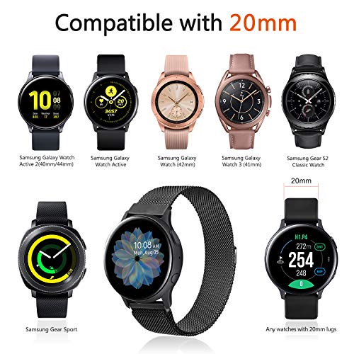 Wanme Metal Bands for Samsung Galaxy Watch Active 2 Band, Galaxy Watch 4 / Galaxy Watch 4 Classic, Galaxy Watch 5 / 5 Pro Bands, Galaxy Watch 3 41mm / Galaxy Watch 42mm, 20mm Stainless Steel Replacement Strap for Galaxy Active 2 Bands Women Men (Black) | The Storepaperoomates Retail Market - Fast Affordable Shopping