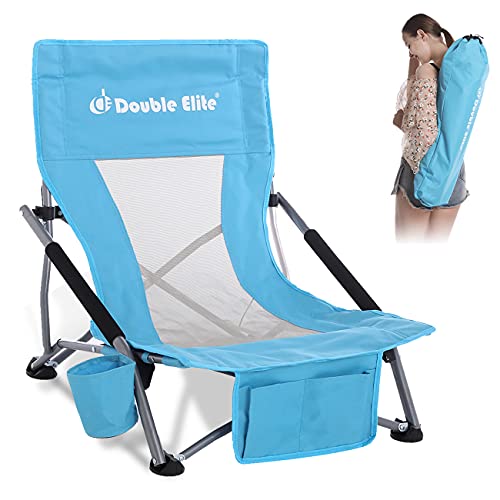 Double Elite Upgraded Folding Beach Chair for Adults 1 Pack, Lightweight Backpack Beach Chair with Carry Bag & Cup Holder, Portable Beach Camping Chair with Pockets Blue for Outdoor Lawn Picnic | The Storepaperoomates Retail Market - Fast Affordable Shopping