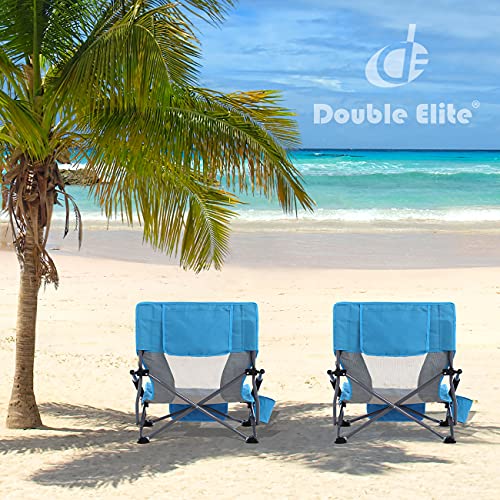 Double Elite Upgraded Folding Beach Chair for Adults 1 Pack, Lightweight Backpack Beach Chair with Carry Bag & Cup Holder, Portable Beach Camping Chair with Pockets Blue for Outdoor Lawn Picnic | The Storepaperoomates Retail Market - Fast Affordable Shopping