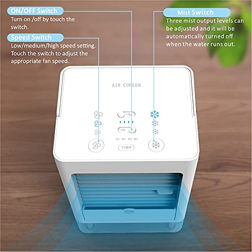 Personal Air Cooler, Portable Air Conditioner Fan with 1/2/4/8H Timer, Operated 3 Wind Speeds & 3 Refrigeration, Ice Cooler Fan for Home Bedroom Office Outdoor | The Storepaperoomates Retail Market - Fast Affordable Shopping