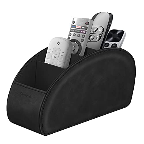 Remote Control Holder with 5 Compartments, KENOBEE Anti-slip Desktop Caddy Storage Organizer for Remote Controllers, Office Supplies, Makeup Brush, Media Accessories, Black