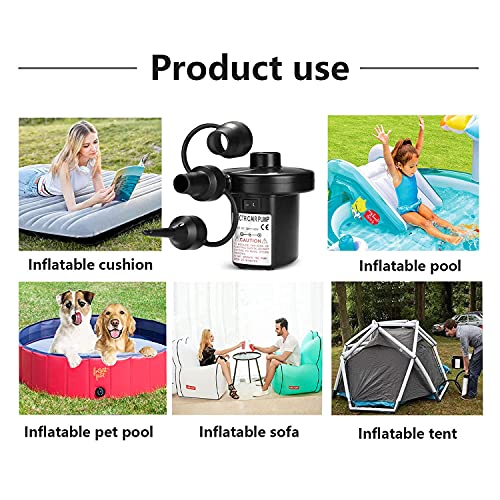 Electric Pump for Inflatables, Fancy Petty Quick Air Pump with 3 Nozzles for Inflatable Couch, 110v Ac/12v Dc, Compatible with Inflatable Mattress, Inflatable Kayak, Outdoor Camping for Adult Kid | The Storepaperoomates Retail Market - Fast Affordable Shopping