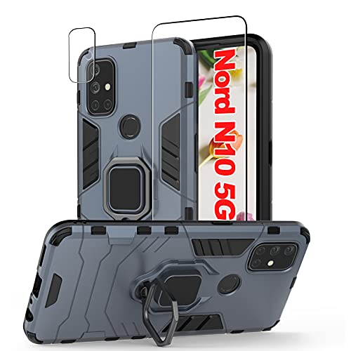 Jusy [3p] Oneplus Nord N10 5G Case & Tempered Glass Screen Protector & Camera Protector for 1+ Nord N10, Protective Case with Rotate Holder Kickstand and Magnetic Plate for Oneplus Nord N10 (Navy) | The Storepaperoomates Retail Market - Fast Affordable Shopping