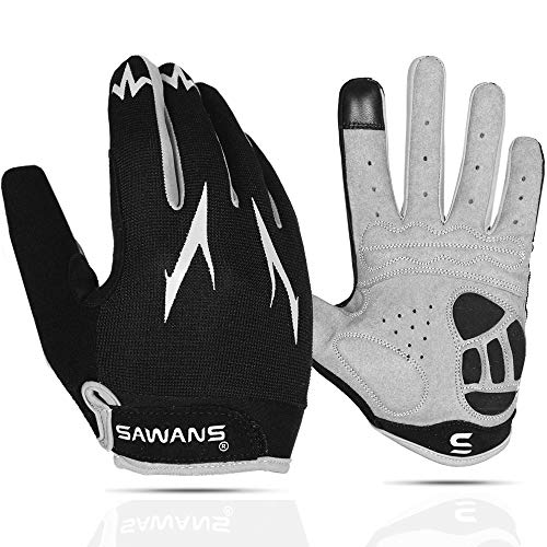 SAWANS Cycling Gloves Touchscreen Breathable Mountain Bike Road Anti Slip Padded MTB Bicycle Gloves Men Women Full Finger Biking Shock Absorbing (Black, X-L) | The Storepaperoomates Retail Market - Fast Affordable Shopping