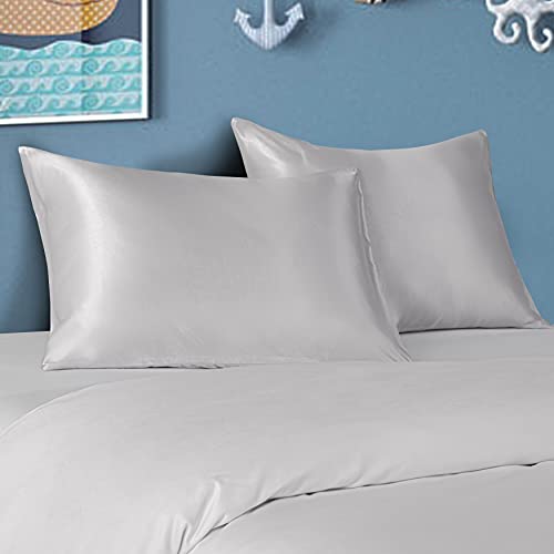 BEDSUM 2 Pack Silk Satin Toddler Pillowcases, Luxury Silky Travel Envelope Closure Pillow Cases for Baby Boys and Girls, 14×20 Inches, Silver Grey | The Storepaperoomates Retail Market - Fast Affordable Shopping