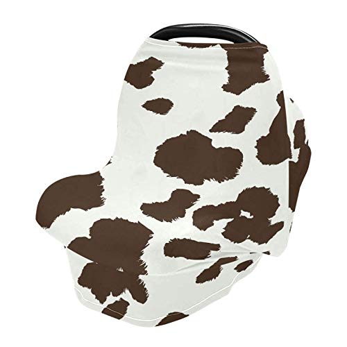 Qilmy Soft Baby Car Seat Covers Canopy for Infants Strollers Canopies for Newborns Babies Nursing Apron Cover for Breastfeeding, Cow Print