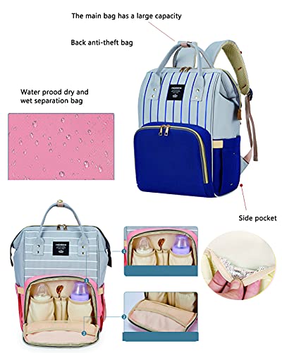 Diaper Bag Backpack, Baby Nappy Changing Bags with Stroller Straps, Large Capacity,NAECOUS　Waterproof, Stylish and Multi-Function Maternity Back Pack Blue Grey | The Storepaperoomates Retail Market - Fast Affordable Shopping