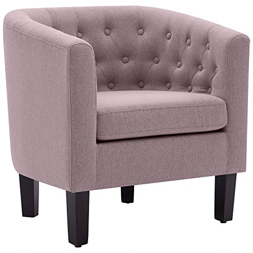 BELLEZE Light Purple Accent Chairs for Living Room, Elegant Arm Chair Upholstered Tufted Barrel Chair Club Chair for Bedroom with Sturdy Legs and Linen Fabric – Berlinda (Light Purple)