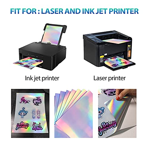 Printable Holographic Sticker Paper for Your Ink Jet Printer 8.5 x 11 Inches Dries Quickly Waterproof Sticker Paper Rainbow Vinyl Sticker Paper 20 pcs | The Storepaperoomates Retail Market - Fast Affordable Shopping