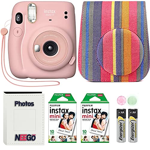 Fujifilm Instax Mini 11 Camera with NeeGo Case, Fuji Instant Film (20 Sheets) and NeeGo Photo Album (Blush Pink)