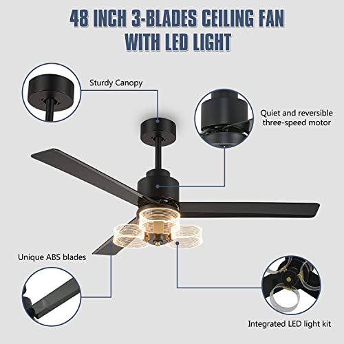 Morpholife Black Ceiling Fan with Lights Remote Control, Chandelier Ceiling Fan, Modern Ceiling Fan with 3 Blades for Living Room, Bedroom, Outdoor (48″) | The Storepaperoomates Retail Market - Fast Affordable Shopping