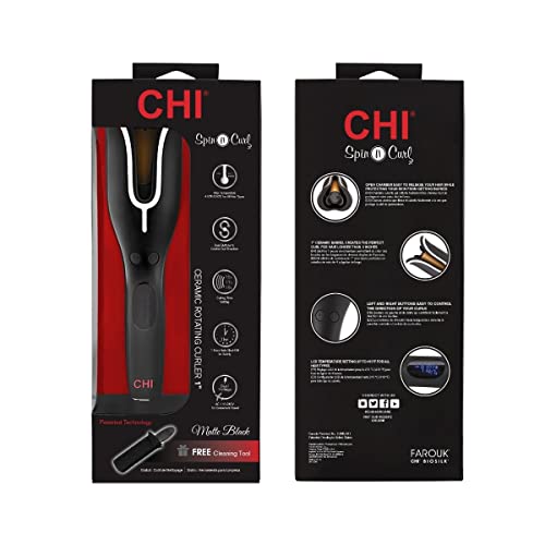 CHI Spin N Curl Ceramic Rotating Curling Iron | 1.25” Curling Iron | Ideal for Shoulder-Length Hair Between 6-16″ | Include Cleaning Tool | Matte Black | The Storepaperoomates Retail Market - Fast Affordable Shopping