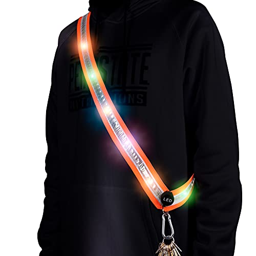 OLIKER LED Night Running Gear High Visibility LED Flashing Sash Outdoor Running Cycling Hiking Jogging Rechargeable Illuminating Gear for Men and Women Night Safety Walking Gear (Orange)