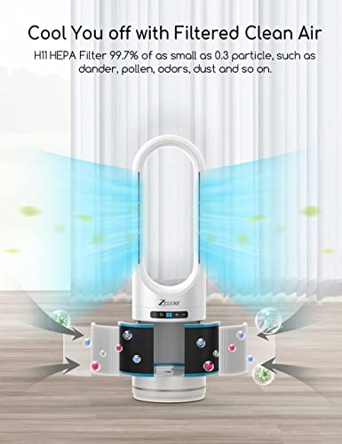 ZICOOLER Bladeless Tower Fan and Air Purifier, 80° Oscillating Fan for Bedroom, 32 inch Standing Floor Fans with HEPA Filter 99.97%, Remote, Quiet Cooling Fan for Indoor Home Office Room | The Storepaperoomates Retail Market - Fast Affordable Shopping