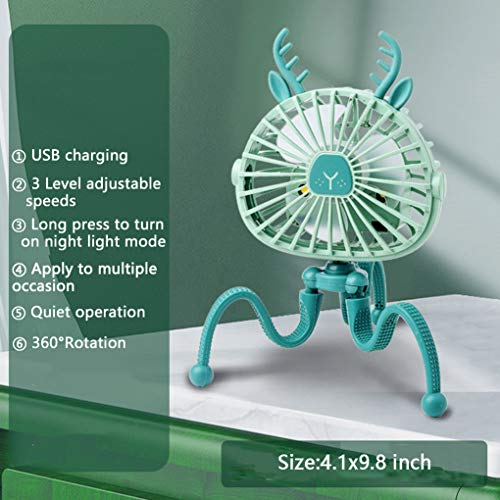 Mini Handheld USB Personal Portable Fan, Stroller Fan, Desk Fan, Powerful 3 Speeds,with Flexible Tripod Fix ,360° Rotate Ultra Quiet,summery gift for Stroller/Beach/Treadmill/Camping/Desk/Bed (Green) | The Storepaperoomates Retail Market - Fast Affordable Shopping