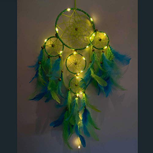 Rooh Dream Catcher ~ Neon 4 Tier with Pretty Lights ~ Handmade Hangings for Positivity (Can be Used as Home Décor Accents, Wall Hangings, Garden, Car, Outdoor, Bedroom, Windchime)