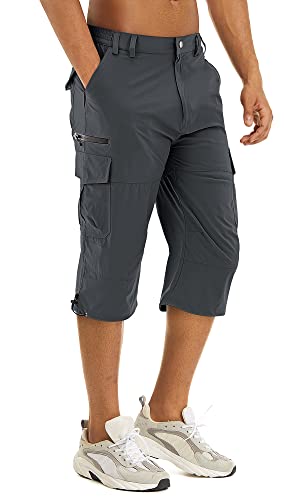 TACVASEN Men’s Capri Pants Quick Dry Hiking Camping Climbing Shorts Below Knees Dark Grey, 30