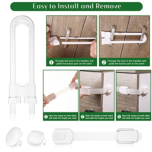28 Pieces Baby Proofing Cabinet Strap Locks Kit Child Proof U-Shaped Sliding Locks Adjustable Strap Locks with Outlet Plugs Protection Cover for Drawer Cupboard Oven Refrigerator Toilets Seat | The Storepaperoomates Retail Market - Fast Affordable Shopping