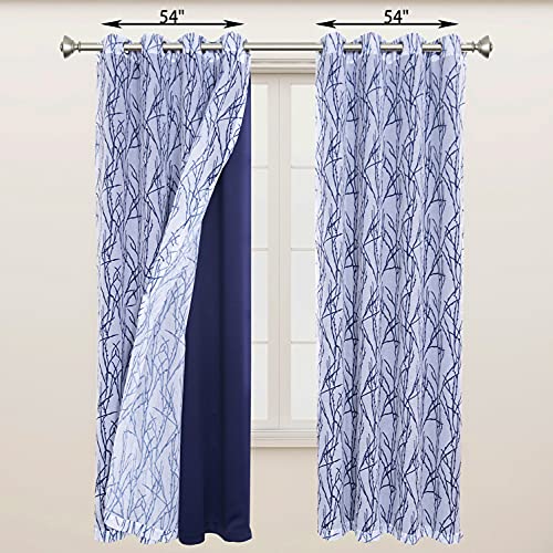 BONZER Mix and Match Curtains – 2 Pieces Branch Print Sheer Curtains and 2 Pieces Blackout Curtains for Bedroom Living Room Grommet Window Drapes, 54×84 Inch/Panel, Indigo, Set of 4 Panels | The Storepaperoomates Retail Market - Fast Affordable Shopping
