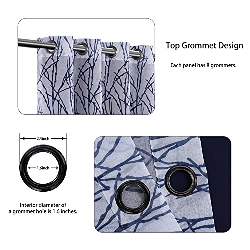 BONZER Mix and Match Curtains – 2 Pieces Branch Print Sheer Curtains and 2 Pieces Blackout Curtains for Bedroom Living Room Grommet Window Drapes, 54×84 Inch/Panel, Indigo, Set of 4 Panels | The Storepaperoomates Retail Market - Fast Affordable Shopping