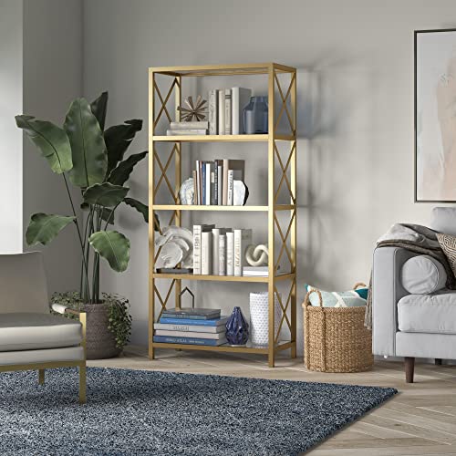 Celine 30” Wide Rectangular Bookcase in Brushed Brass | The Storepaperoomates Retail Market - Fast Affordable Shopping