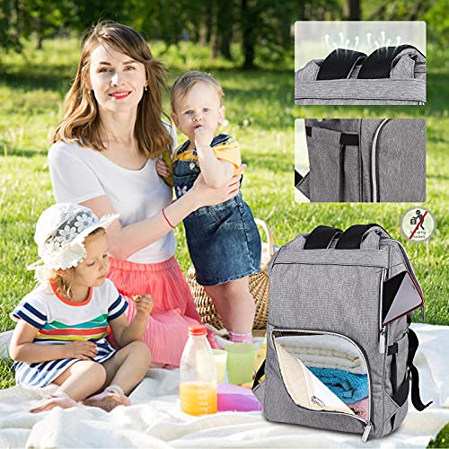 BICHIKEY Large Diaper Bag Travel Backpack, Multipurpose Waterproof Baby Nappy Bag with Insulated Pockets,Built-in USB Charging Port, Portable Back Pack Opening, Grey | The Storepaperoomates Retail Market - Fast Affordable Shopping