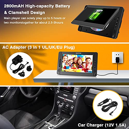 Wonnie 10.5inch Dual Portable DVD Player for Car, Headrest Kids CD Players with Two Headphones Built-in 5 Hours Rechargeable Battery, Support USB/SD/MMC,Regions Free,AV Out & in ( 1 Player+1 Monitor ) | The Storepaperoomates Retail Market - Fast Affordable Shopping