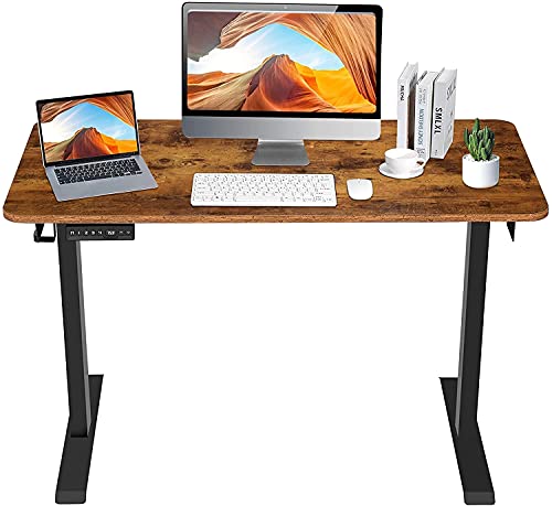 ELEFU Electric Standing Desk, 48 x 24 Inches Height Adjustable Desk with Whole Piece Desktop, Quick Assembly, Ergonomic Memory Controller, Ultra-Quiet Adjustment, Smart Desk, Rustic Brown