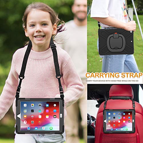 BRAECN iPad 9th/8th/7th Generation Case, Heavy Duty Silicone Case with Built-in Screen Protector, Handle Grip, Kickstand, Strap, Pencil Holder ,Pencil Cap Holder for iPad 10.2” 2021/2020/2019-Black | The Storepaperoomates Retail Market - Fast Affordable Shopping