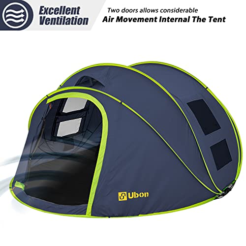 Ubon 4 Person Easy Pop Up Tent Waterproof Automatic Setup 2 Doors-Instant Family Tents for Camping Hiking & Traveling – Blue | The Storepaperoomates Retail Market - Fast Affordable Shopping