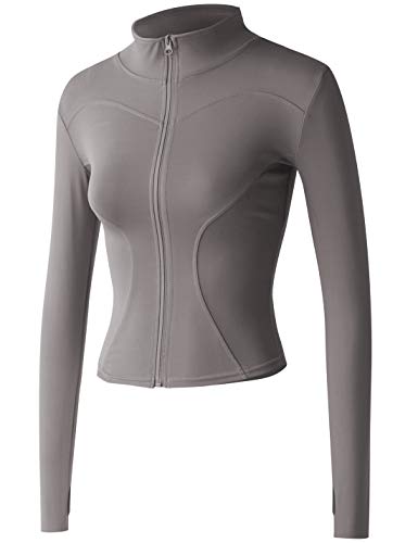 Locachy Women’s Lightweight Stretchy Workout Full Zip Running Track Jacket with Thumb Holes Grey L | The Storepaperoomates Retail Market - Fast Affordable Shopping