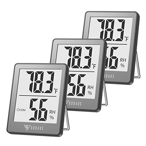 DOQAUS Indoor Thermometer [3 Packs], Mini Digital Hygrometer Room Thermometer, Humidity Meters, Accurate Temperature Humidity Monitor Gauge for House, Office, Greenhouse, Home Grey (2.3X1.8inch)