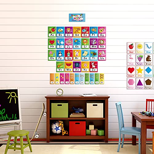 58 Pieces Educational Preschool Cards Kids Early Learning Poster Alphabet Number Colors and Shapes Bulletin Board Decoration Kindergarten Classroom Learning Card with Glue Point Dot (Rich Style) | The Storepaperoomates Retail Market - Fast Affordable Shopping