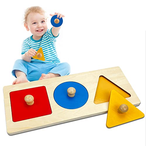 SGVV90 Montessori Wooden Geometric Shape Puzzle Multiple Shape Puzzle Preschool Learning Shape & Color Sorter Material Sensorial Toy for Toddler (4 Pieces) (3 Pieces)