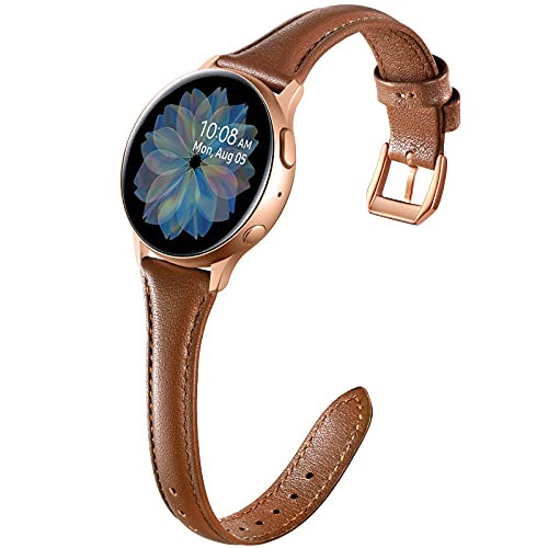 GEAK Compatible with Galaxy Watch 5/Galaxy Watch 4 40mm 44mm Band, 20mm Genuine Leather Strap for Samsung Active 2 40mm 44mm/Watch Galaxy Watch 42mm/Watch 3 41mm/Active/Gear S2 Classic for Women Girls, Brown