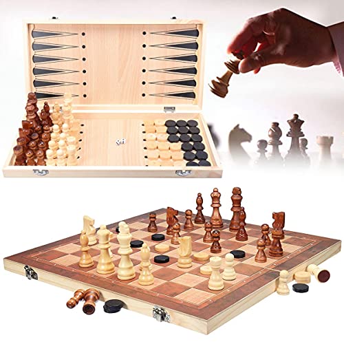 CCinnoe 3 in1 Wooden Chess & Checkers Set,15″ Board Games for Kids and Adults, Fast Sling Puck Set, Backgammon, Checker&Tic Tac Toe, Travel Portable Folding Chess Game Sets | The Storepaperoomates Retail Market - Fast Affordable Shopping