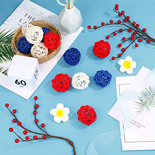 15 Pieces 1.8 inch 4th of July Wicker Rattan Balls Patriotic White Blue Red Decorative Ball Vase Bowl Fillers Natural Sphere Orbs Table Decoration for Independence Memorial Day Home Garden Party Decor | The Storepaperoomates Retail Market - Fast Affordable Shopping