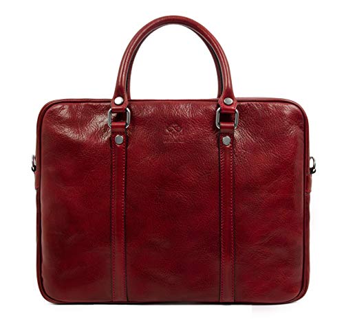 Time Resistance Leather Briefcase Bag Slim Full Grain Leather Laptop Messenger Red | The Storepaperoomates Retail Market - Fast Affordable Shopping