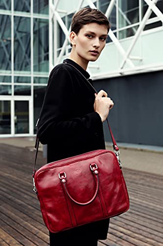Time Resistance Leather Briefcase Bag Slim Full Grain Leather Laptop Messenger Red | The Storepaperoomates Retail Market - Fast Affordable Shopping