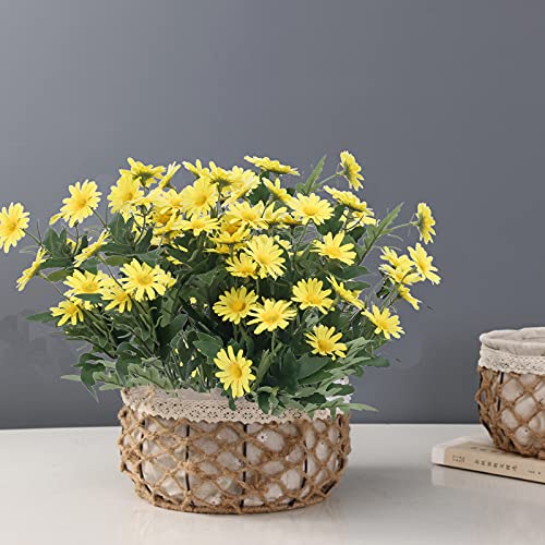 HO2NLE 2pcs Artificial Flowers Silk Daisy Plastic Chrysanthemum Outdoor Fake Flowers Faux Plastic Chrysanthemum for Home Wedding Hanging Garden Porch Window Box Décor Yellow | The Storepaperoomates Retail Market - Fast Affordable Shopping