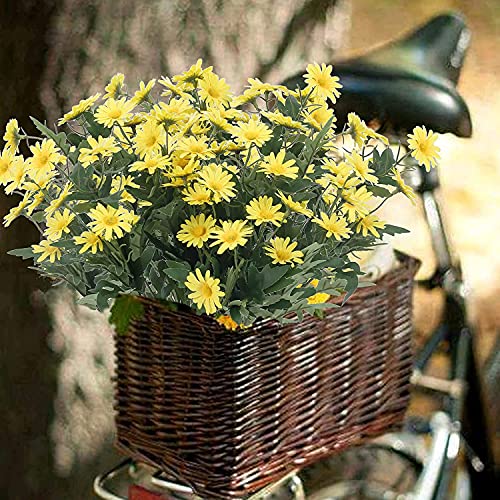 HO2NLE 2pcs Artificial Flowers Silk Daisy Plastic Chrysanthemum Outdoor Fake Flowers Faux Plastic Chrysanthemum for Home Wedding Hanging Garden Porch Window Box Décor Yellow | The Storepaperoomates Retail Market - Fast Affordable Shopping