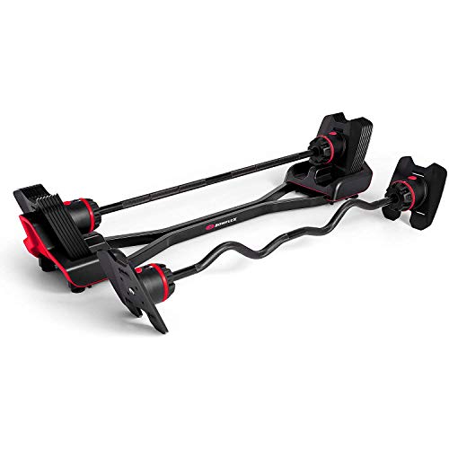 Bowflex SelectTech Adjustable Full Body Strength System Barbell and Curl Bar Bundle with Full Body Strength System Barbell Stand and Media Rack