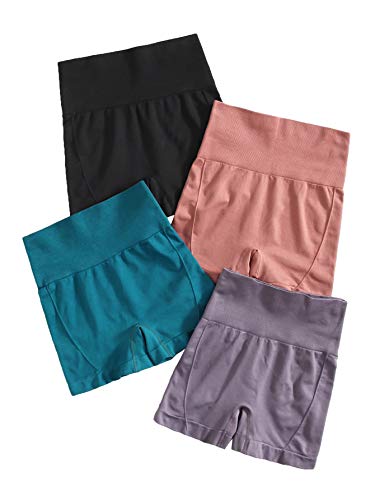 SheIn Women’s 4packs High Elastic Waist Short Pants Sport Yoga Stretchy Shorts Multi Medium | The Storepaperoomates Retail Market - Fast Affordable Shopping