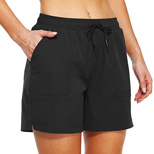 Willit Women’s 5″ Hiking Shorts Golf Athletic Outdoor Shorts Quick Dry Workout Summer Water Shorts with Pockets Black L